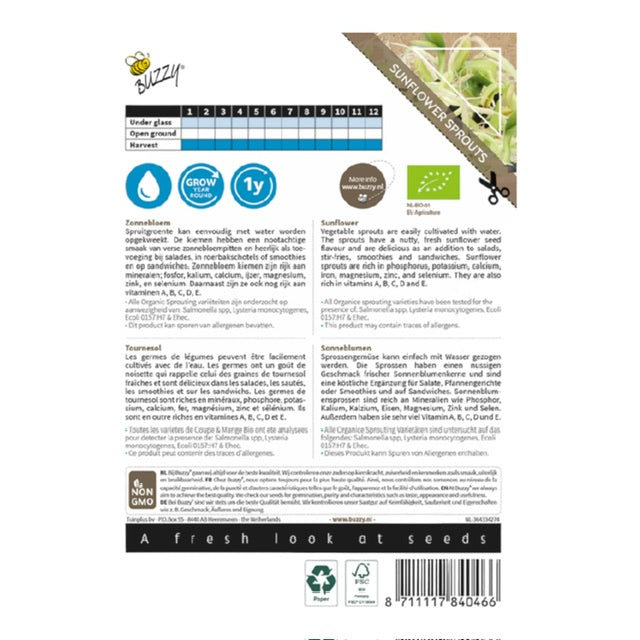 Organic Sprouting Zonnebloem - Parrot and Bird Supplies